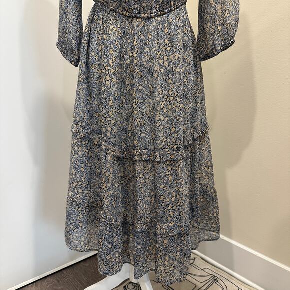 Anthropologie‎ Kira Blue Floral Off-Shoulder Peasant Midi Dress Cottage Boho 12 - Picture 8 of 12